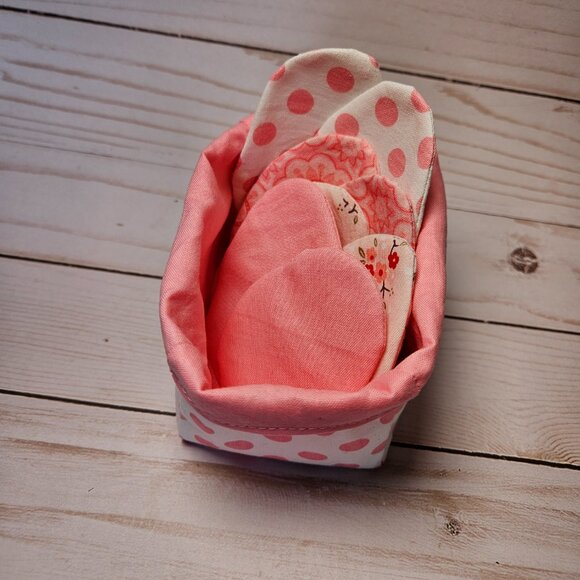 Pink and Polka dot Fabric basket with 8 Refillable Fabric Easter Eggs - Homemade - Picture 3 of 12